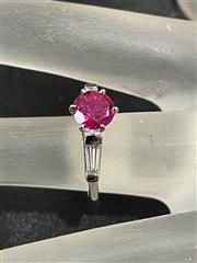 Red Stone Lady's Stone & Diamond Ring 2 Diamonds .14 Carat T.W. 14K White Gold